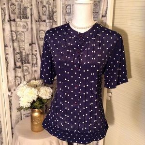 Alfred Dunner Polka Dot Navy Blue Blouse